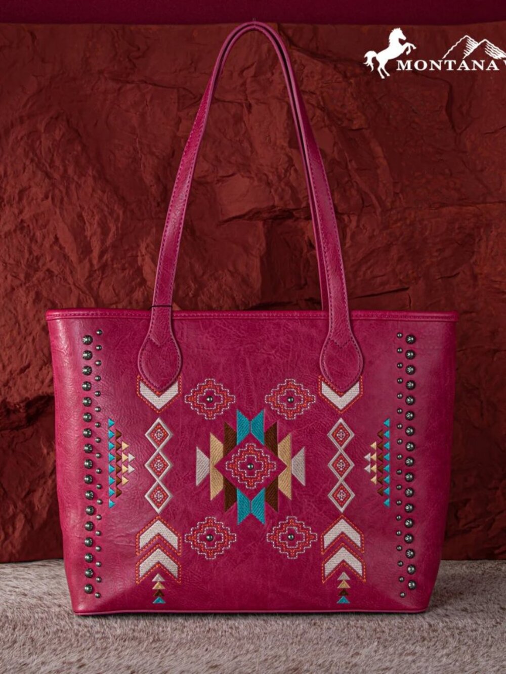 Montana West Embroidered Collection Concealed Carry Tote Hot Pink